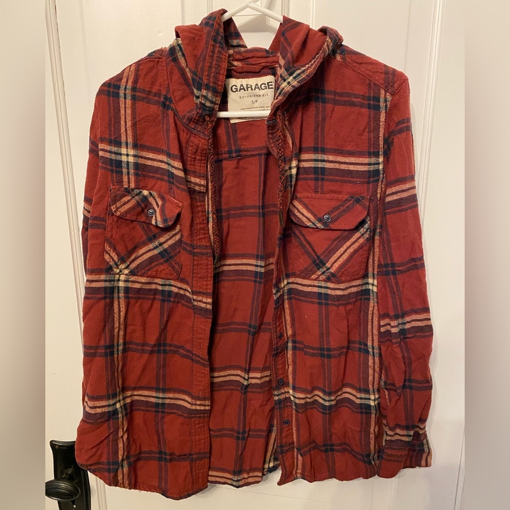 Garage Hooded Plaid Shirt